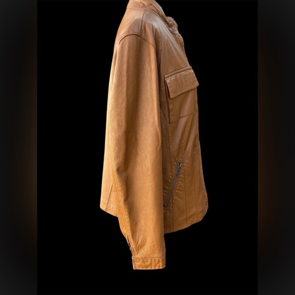 CHICO'S tan Leather Women's Designer Jacket Size M/L - Picture 2 of 10